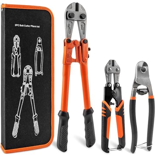 3 Piece Bolt Cutter Pliers Set, 14" Heavy Duty Bolt Cutter, 8" Mini Cutter & 8" Wire Rope Cutter with Storage Bag, CR-V Steel Blades for Chains, Locks, Barbed Wire