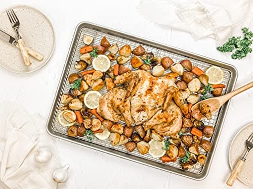 USA Pan Bakeware Half Sheet Baking Pan and Bakeable Nonstick and Cooling Rack Set, Metal 7