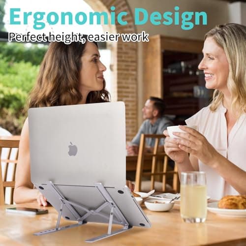 Sopholid Laptop Stand for Desk, Aluminum Metal MacBook Stand，Computer Riser for Desk, Portable Foldable Adjustable Notebook Holder, Compatible with 10-15.6 Inch Laptops, iPad, Silver. 8