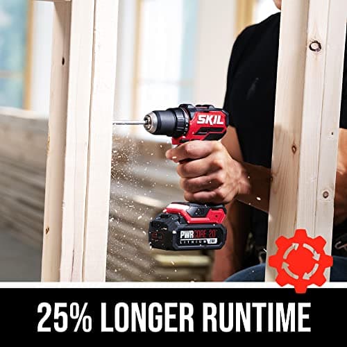SKIL PWR CORE 20 Brushless 20V 1/2" Compact Variable-Speed Drill Driver Kit with 1/2'' Single-Sleeve, Keyless Ratcheting Chuck & LED Worklight Including 2.0Ah Battery and PWR Jump Charger-DL6293B-10 7
