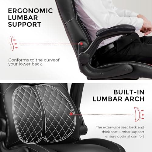 GTPLAYER Office Computer Gaming Chair Ergonomic Desk Chair for Adults with Lumbar Support Flip-Up Arms Adjustable Height Swivel Wheels PU Leather Executive Design for Short People Use, Black 7