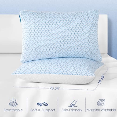 Iwacool Cooling Pillows Queen Size Set of 2 Pack, Shredded Memory Foam Pillows for Sleeping, Luxury Cooling Gel for Hot Sleepers, Adjustable Soft & Firm for Side Back Stomach Sleepers 7