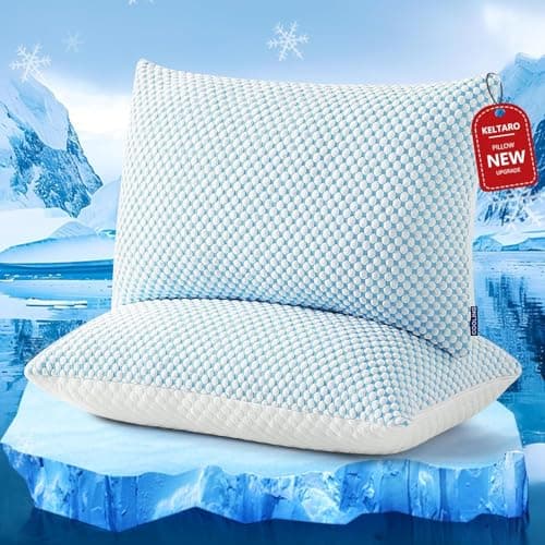 KELTARO Firm Shredded Memory Foam Pillows Queen Size Set of 2 Pack, Adjustable Cooling Bed Pillow for Side Back Sleepers with Washable Removable Cover 8