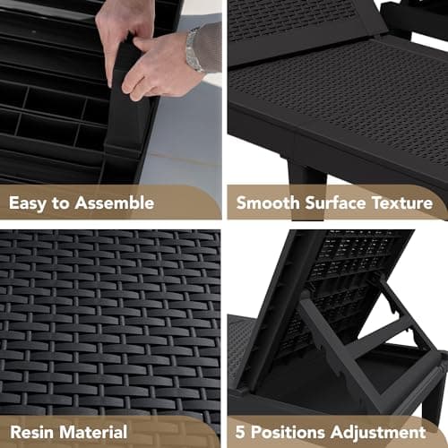 Devoko Outdoor Chaise Lounge Chair Set of 2 for Outside Pool Patio, Adjustable Waterproof Easy Assembly Chaise Lounge Outdoor (Black, Set of 2) 6