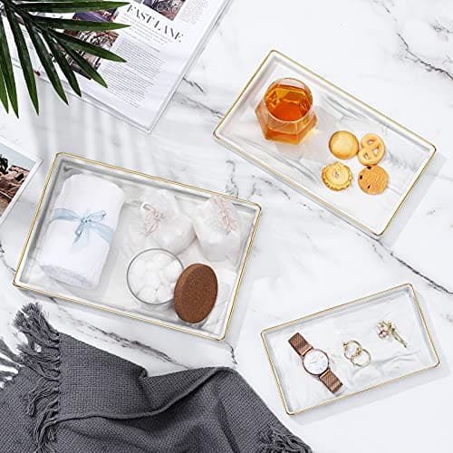 Luxspire Bathroom Vanity Tray, 11" Marble Ceramic Bathroom Trays for Counter, Bath Tray for Dresser, Kitchen Counter Tray, Perfume Tray, Bathroom Accessories, Medium, Marble White 7