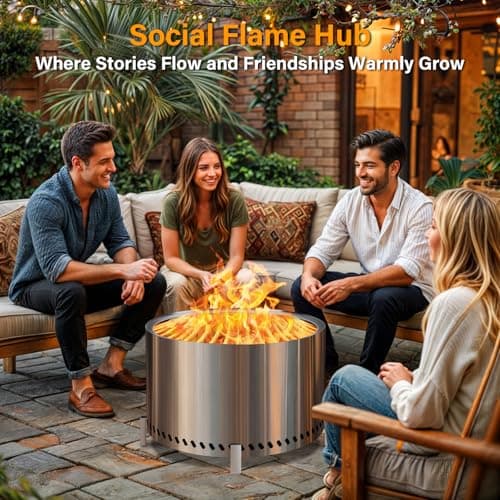 HGD 28 Inch Smokeless Firepit, Large Stainless Steel Fire Pit, Wood Burning Firepit for Patio Garden Picnic 5