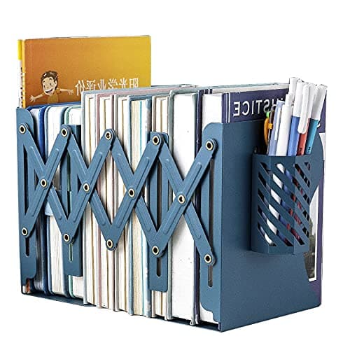 Gardesk Adjustable Bookends Metal Book Ends for Heavy Book Holder Heavy Duty Bookends Nonskid Bookcase Desktop Book Organizer Binder Holder (Blue)