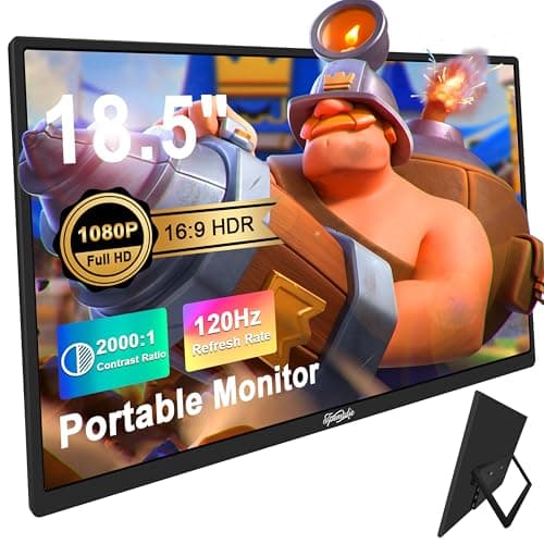Tpsmtdis 18.5inch Portable Monitor, Laptop Monitors 120Hz Travel Gaming Monitor, 400Nits HDR FHD Plug&Play Dual Speakers, External Screen for PC, Tablet,Mac,Sw-Itch, Xbox, PS3/4/5 Will