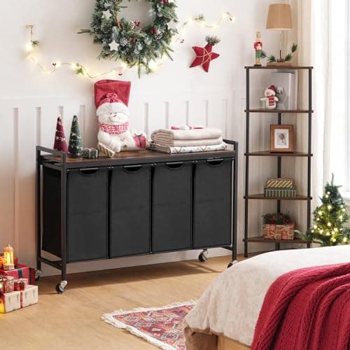 HOOBRO Laundry Sorter 4 Sections, Laundry Hamper with Wheels, 4 × 10.5 Gal (40 L), Rolling Laundry Basket, Pull-Out and Removable Oxford Fabric Bags, Rustic Brown and Black BF04XY01 9