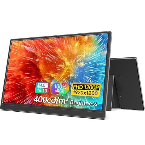 MNN Portable Monitor 14 inch FHD 1920 * 1200P USB C HDMI Ultra-Slim IPS Travel Display w/Speakers, HDR Plug&Play, External Monitor for Laptop PC, Phone,Mac(400cd/m² Brightness)