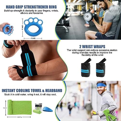 23Pcs Resistance Bands Set Workout Bands, 5 Stackable Exercise Bands with Handles, 5 Resistance Loop Bands, Jump Rope, Figure 8 Resistance Bands, Headband, Cooling Towel 8