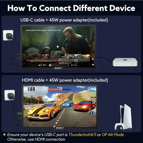 GWSGUT 23.8'' Portable Monitor, 4K UHD (3840 * 2160) 100% sRGB Fast IPS External Gaming Screen, 60Hz USB-C HDMI Built-in VESA Stand Speakers, for Laptop PC Mac Phone PS4/5 Xbox Switch 6