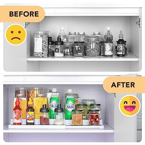 CiWiVOKi 3 Tier Expandable Spice Rack Organizer, White/Grey Plastic Spice Rack, Adjustable Length 14.6In-25.8In, 2 Pack Non-Skid Tiered Spice Shelf Organizer for Kitchen Cabinet, Cupboard, Pantry 9