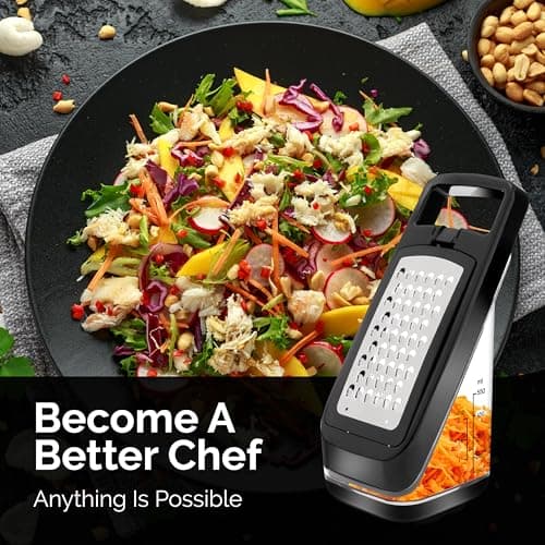 BASSWOOD Cheese Grater with Container - Box & Lemon Zester - Stainless Steel Food Grater 8