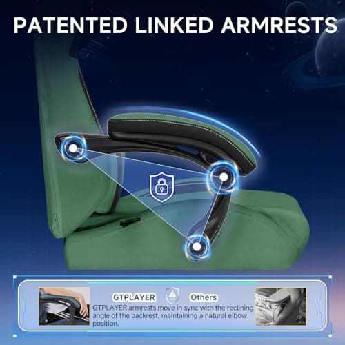 GTPLAYER Gaming Chair, Video Game Chairs with Footrest and Lumbar Support, Computer Chair for Adults with Extended Backrest, Ergonomic Reclining Silla Gamer, Fabric, Green 5