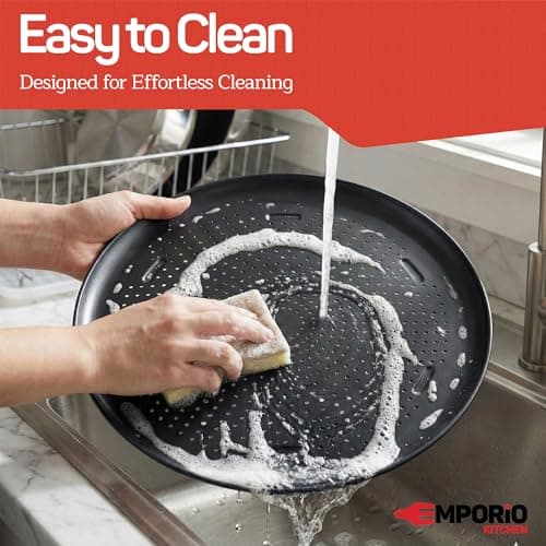 Emporio Kitchen Pizza Baking Pan - 15.75-Inch Round Perforated Carbon Steel Tray with Non-Stick Coating, Dishwasher Safe, Oven Safe (Up To 450° F), Airflow Design, PFOA, PFOS, PTFE Free, Gray 7