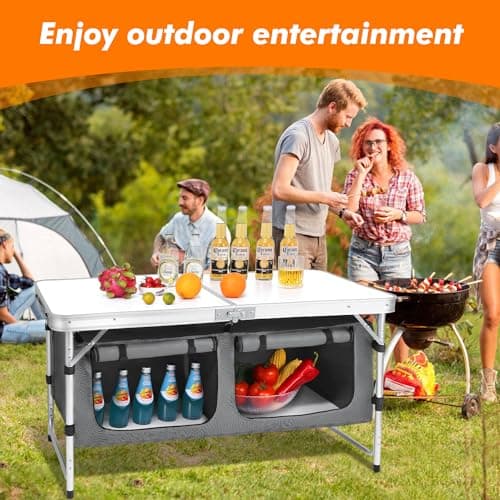 Camp Field Camping Folding Aluminum Table with Adjustable Legs,Outdoor Picnic Foldable Table for Travel Beach, Backyards, BBQ, Party and Gift... (White) 6