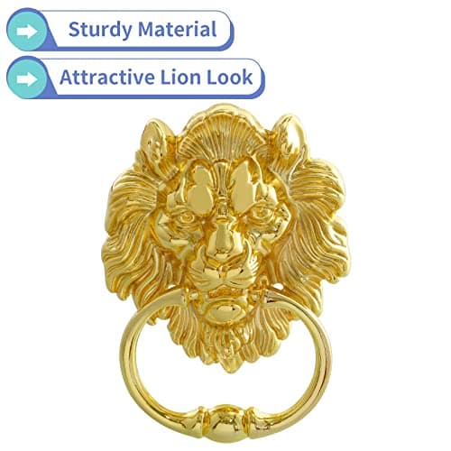 MOLIGOU Lion Head Door Knocker, 6 Inch Decorative Front Door Knocker, Antique Lion Door Ring Pull Handle (Gold) 4