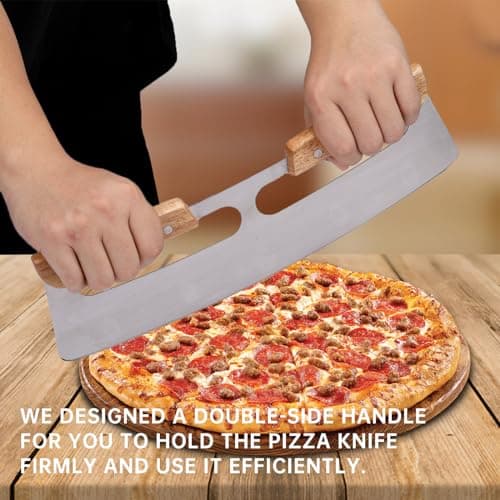 2 Pack Pizza Cutter Rocker with Wood Handles & Protective PP Cover, 14" 430 Stainless Steel Pizza Slicer Wheel, Big Pizza Knife Cutters Kitchen Tool (14 inch) 5