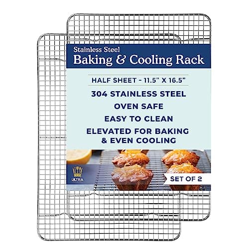 Ultra Cuisine Oven-Safe, Dishwasher-Safe 100% Stainless Steel Cooling and Baking Rack Set Heavy Duty Tight-Wire - 11.5 x 16.5-inch - Set of 2 - Half Sheet Pan Cooling Racks