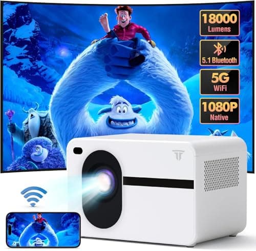 Wielio Projector with WiFi and Bluetooth Native 1080P Full HD Projector 18000 Lumens Outdoor 200" Projection Screen Video Movie Proyector Compatible with Smartphone, HDMI,USB,AV,Fire Stick, PS5, White 8