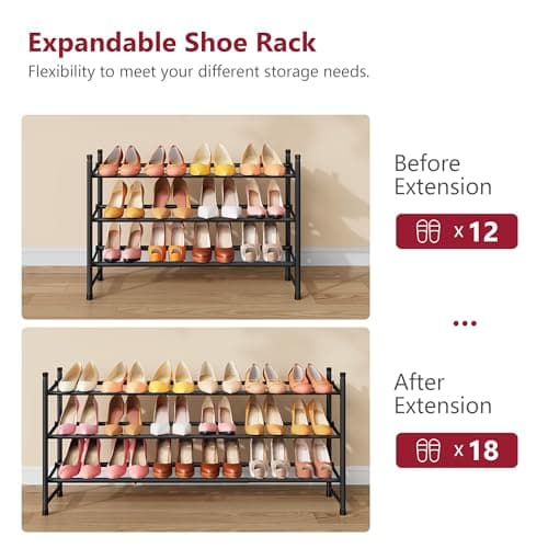 Tajsoon Expandable Shoe Rack for Closet 3 Tier, 28“-41“Adjustable & Stackable Shoe Shelf Storage, Metal Shoe Rack Organizer for Front Door Entrance, Closet, Garage, Entryway, Black 7