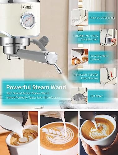 Gevi 20 Bar Espresso Coffee Machine with Burr Grinder Set | 35 Precise Grind Settings | Milk Frother for Latte Cappuccino | Professional Home Barista Kit | Gift for Coffee Lovers 4