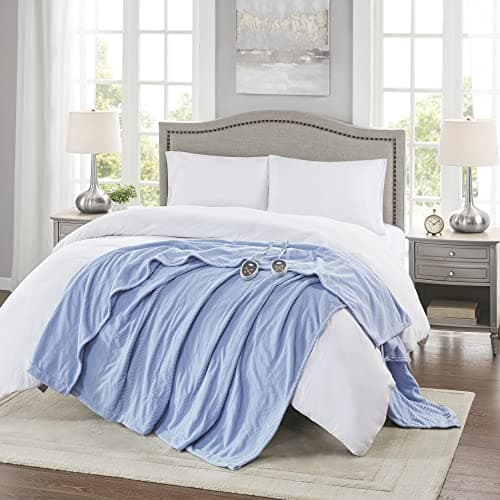 Beautyrest Electric Blanket Luxurious Micro Fleece Ultra Soft Ribbed Textured, Cozy and Snuggly Cover for Cold Weather, Fast Heating, Auto Shut Off, 20 Level Heat Setting Controller, Queen, Blue 8