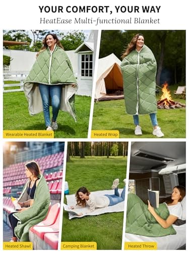 Heated Blanket Battery Operated, 12V Portable Wearable Heated Shawl Poncho with 3 Heating Modes,Electric Heating Outdoor Blanket Throw for Camping,Traveling,Picnics,Car,50''X70'' 6