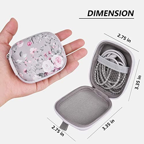 Earbud Case, AIRSPO Airpods 4 Case Airpods Pro 3rd Generation Earphone Organizer Carrying Case Small Storage Bag Hard EVA Shockproof Cover with Carabiner Clip (Grey Pink Rose) 5