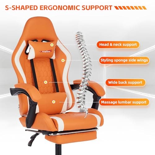Gaming Chair,Gaming Chair for Adults,Reclining Office Chairs,Heavy Duty Video Game Chair Rolling,Ergonomic Computer Chair 300LBS(Orange) 7