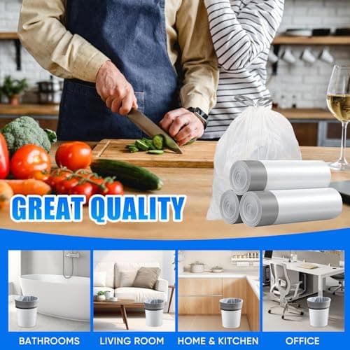 LainNeala 60 Counts 4 Gallon Small Drawstring Trash Bags, Small Garbage Bags Code a fit 10-15 Liter, 3.5-4 Gal Mini Trash Bag, White Trash Bin Liners for Home Office Kitchen Bathroom Bedroom 7