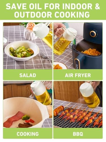 2 in 1 Oil Dispenser And Oil Sprayer for Kitchen, 2 in 1 Oil Sprayer Came With Some Stickers With Various Oil Labels, 420ml/14oz Oil Sprayer Perfect for Cooking, Air Fryer, BBQ, Baking, Salad - White 7