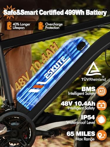 ESKUTE M200 Electric Bike for Adults – 27.5" Mountain E-Bike, 21-Speed, 1200W Peak Brushless Motor 28MPH, 48V 10.4Ah Removable Battery, Up to 55 Miles Range, Step Over Commuter E-MTB, Racer Black 5