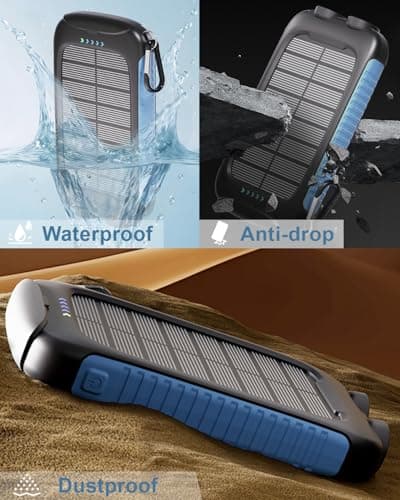 solar power bank, 20000mAh portable charger 5V/3A Fast Charging with USB-A and USB-C Ports battery bank Compatible with iPhone,Samsung,Waterproof,Emergency LED Flashlights for Camping, Hiking,Outdoor 7
