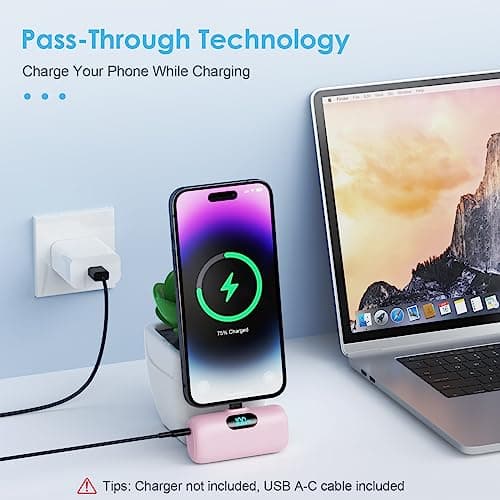 Mini Portable Charger USB C Power Bank,Upgraded 5000mAh PD Fast Charging Battery Pack Built-in USB-C Connector Travel Essential for iPhone17/17Pro/17Pro Max/Air/16 Plus/16Pro Max/15 Series,Android etc 6
