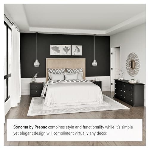 Prepac Sonoma 6-Drawer Double Dresser for Bedroom, Wide Chest of Drawers, Traditional Bedroom Furniture, 59"W x 17.5"D x 29"H, Black 8