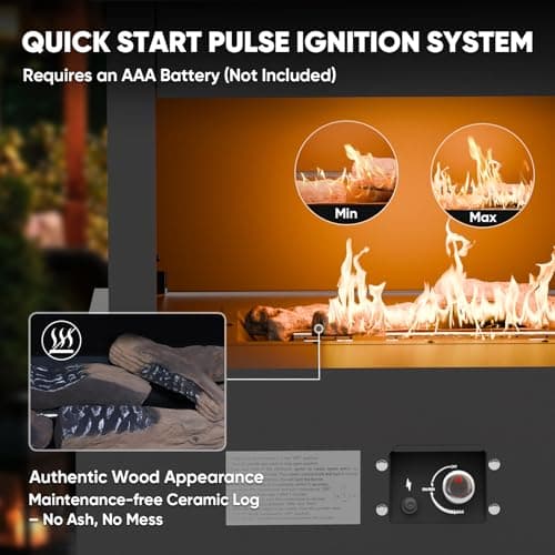 INTER HUT 35’’ Smokeless Outdoor Propane Fireplace with Tank Storage, CSA Certified 50,000 BTU Patio Fire Pit with Cover for Garden, Backyard, Patio, Black/Beige 8