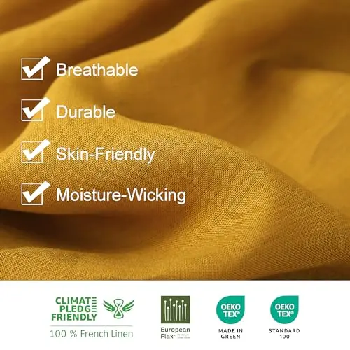 S VICTORY SYMBOL 100% Organic Linen Pillowcases Set of 2-20"x30"Standard Size,French Natural Flax Soft Basic Solid Color Pillowcase Yellow 6
