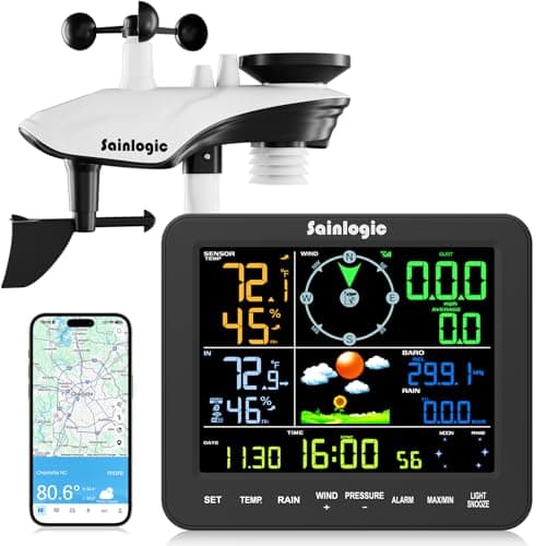 Sainlogic Smart WiFi Weather Stations Wireless Indoor Outdoor SA8 Plus,24/7 AI Weather Forecast by Weatherseed®, Home Weather Station with APP/Email Alert, Rain Gauge, 2-Year Data Storage（Only 2.4G）