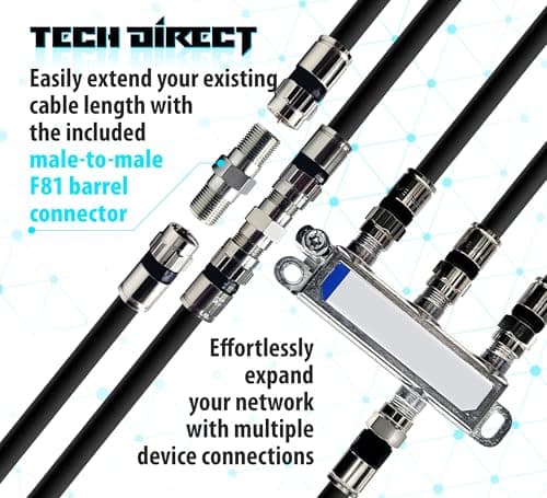 RG6 Coaxial Cable - Premium Heavy Duty 1FT 2FT 3FT 5FT 6FT 10FT 15FT 20FT 25FT 50FT High Speed Internet, Cable TV, Antenna, Satellite Low Resistance Coax Cable Cord Extension Wire Connectors 1 ft 5