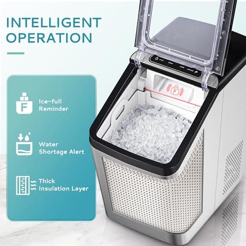 EUHOMY Nugget Ice Maker Countertop, Max 34lbs/Day, 2 Way Water Refill, Self-Cleaning Pebble Ice Maker Machine with 3Qt Reservoir, Ideal for Home, Office, Bar, and Party. (Silver) 6