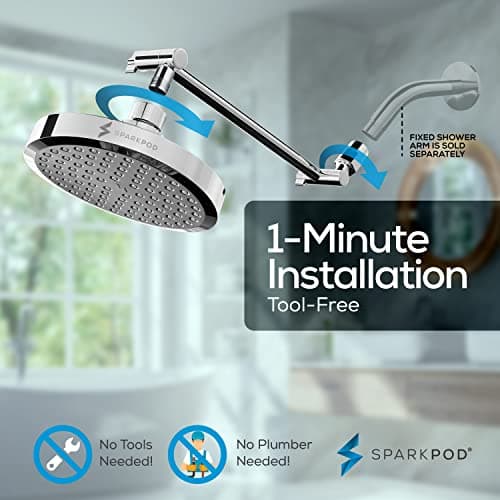 SparkPod Round Rain Shower Head with Extension Arm - Height Adjustable Shower Head with High Pressure Performance - Easy 1-Minute Installation (11" Arm Extension, Luxury Polished Chrome) 6