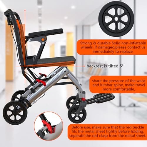 Foldable Wheelchair for Adults, Lightweight Transport Chair with Flip Armrests and Swing Footrests, Portable Aluminum Frame, Locking Handbrakes, Travel-Ready for Seniors 6