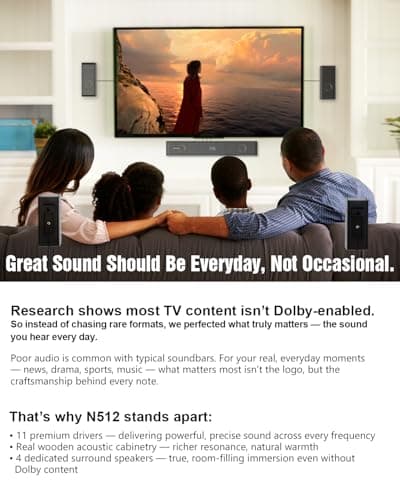 Hiwill-Audio Wooden 5.1.2 Sound Bars, 4 Surround Speakers Wired, Virtual Surround Sound System, Soundbar for Smart TV Speaker w/5.25'' Wired Subwoofer, Home Theater, ARC/Opt/BT/AUX, HiPulse N512 5