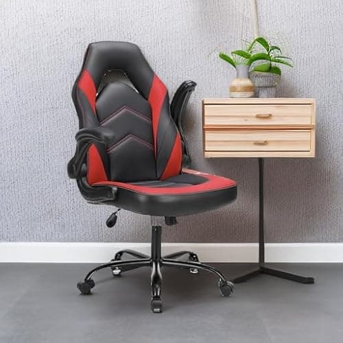 DUMOS Ergonomic Computer Gaming Chair - Home Office Desk with PU Leather Lumbar Support, Height Adjustable Big and Tall Video Game with Flip-up Armrest, Swivel Wheels for Adults and Teens 5