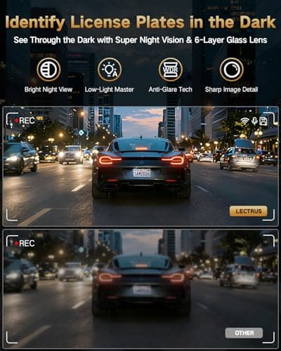 LECTRUS 4K Dash Cam Front and Rear Inside, 3-Channel Cars Camera Dash with 170° Wide Angle, Free 64GB SD Card, 5.8GHz WiFi, Night Vision, G-Sensor, Loop Recording, Parking Monitor, USB C, Max 256GB 5