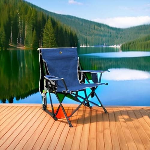 GCI Outdoor Kickback Rocker Camping Chair | Portable Folding Rocking Chair with Durable Armrests, Drink Holder & Relaxed Lowered Seat for Comfort — Heathered Royal 5