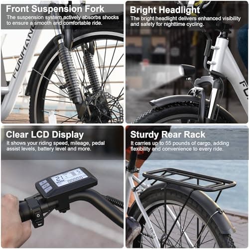 Funhang Electric Bike for Adults, 26" City Cruiser Ebike with 1000W Peak Motor, 21.7MPH 50 Miles Commuter Adult Electric Bicycles with 48V Battery, Adjustable Stem, 7-Speed, UL 2849 Certified 5
