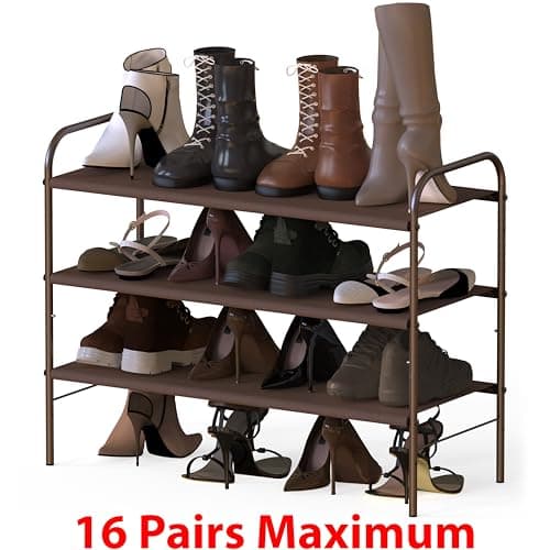 Simple Houseware 3-Tier Shoe Rack Storage Organizer, Bronze – Space-Saving Shoe Shelf, Holds 9–16 Pairs, Sturdy Metal Frame, Easy Assembly – Closet, Entryway, Bedroom Shoe Storage Solution 5